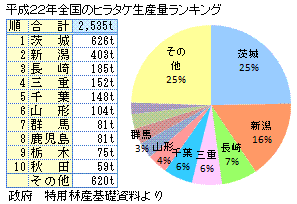 ヒラタケの生産量