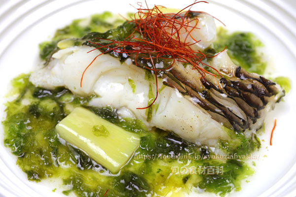 ナンヨウブダイ ゲンナーの酒蒸し 青さ海苔の餡かけ ナンヨウブダイ ゲンナーの酒蒸し 青さ海苔の餡かけ