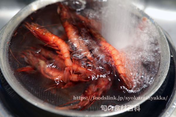 冷凍したツノナガチヒロエビを流水解凍する