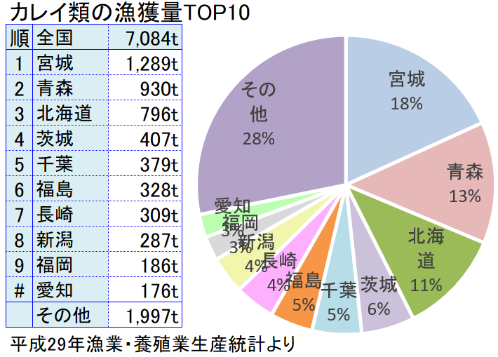 カレイの主な産地と漁獲量ランキング