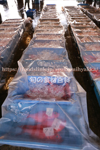 下田市魚市場に並ぶ沢山の金目鯛
