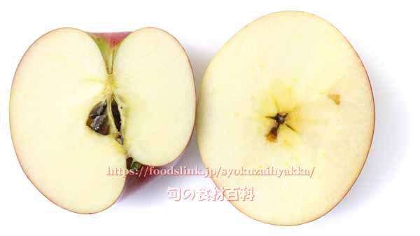 りんご 秋茜(あきあかね)の変形果の断面 秋茜,変形果,断面,果肉,あきあかね,りんご