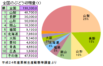 ぶどうの主な産地と全国の生産量ランキング