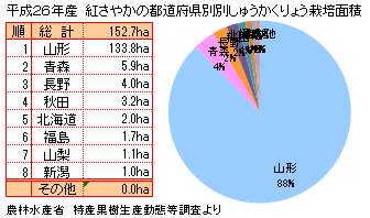 くらんぼ　紅さやかのさいばいめ栽培面積