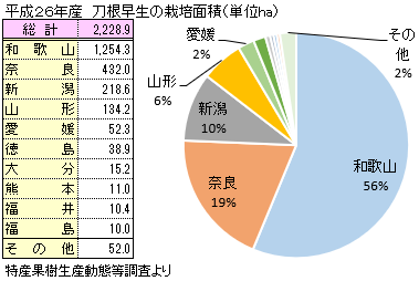 刀根早生柿の平成２６年産の栽培面積