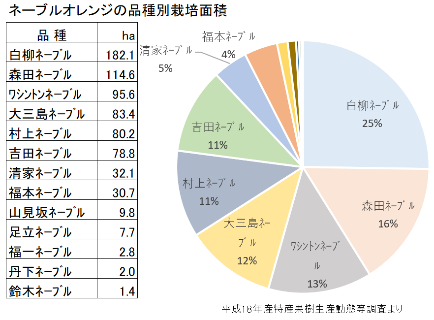 ネーブルオレンジの品種別栽培面積