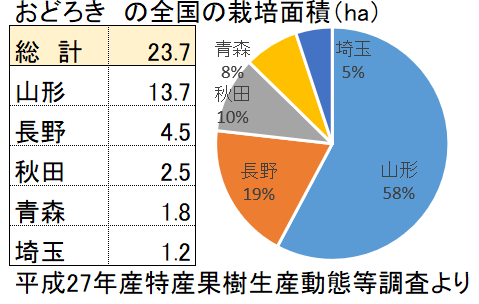 おどろきの主な産地と栽培面積