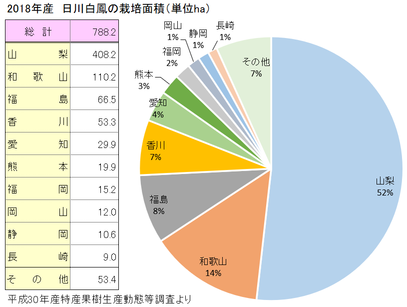 全国の日川白鳳の栽培面積