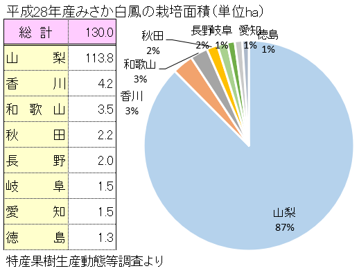 みさか白鳳の主な産地と栽培面積