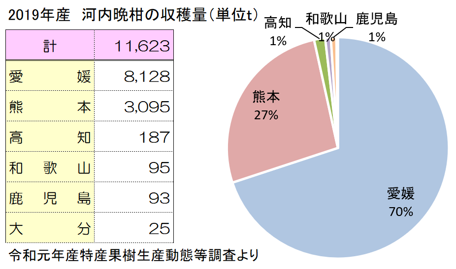 河内晩柑（かわちばんかん）の産地と収穫量