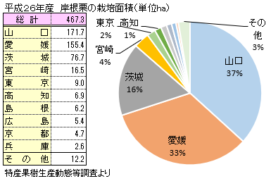 岸根栗／がんねぐりの主な産地と栽培面積