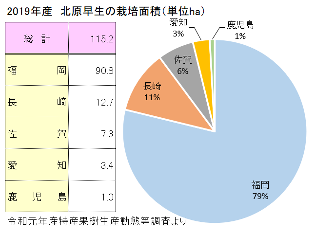 北原早生の全国の栽培面積