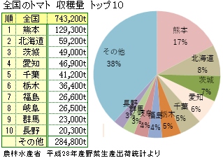 トマトの産地、生産量ランキング